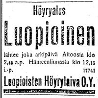 Höyrylaiva Luopioinen ilmoitus Helsingin Sanomissa